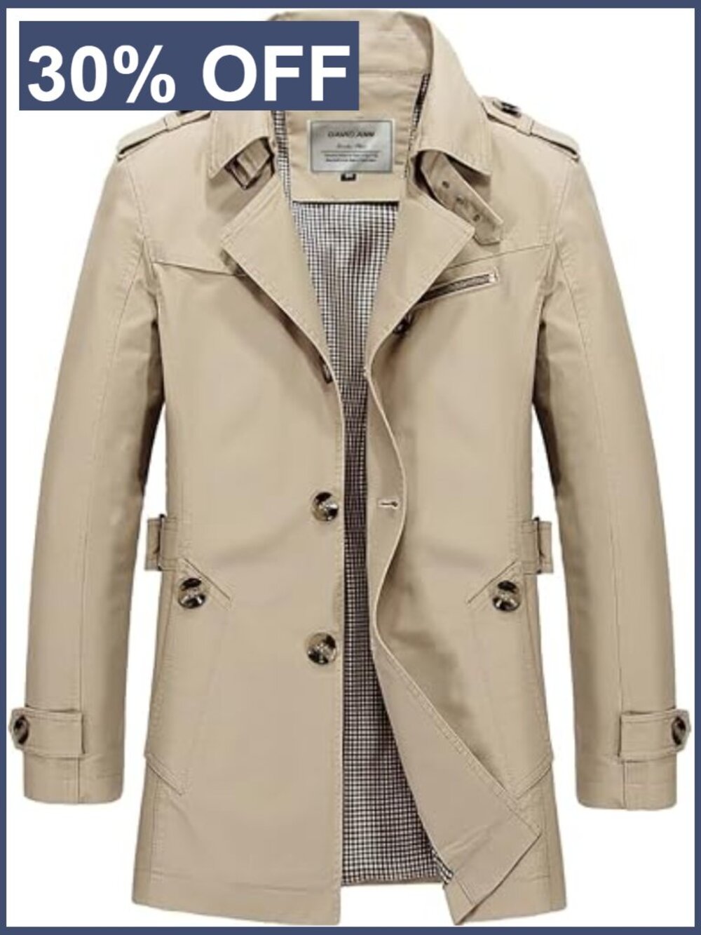 Men's Windbreaker Notch Lapel Single Breasted Trench Coat Lightweight Slim Fit